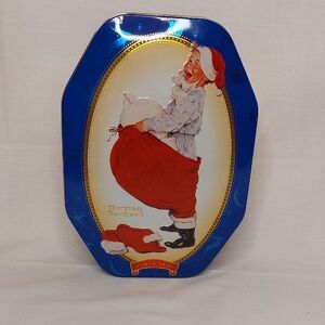 Festive Blue and Red Holiday Decor Tin